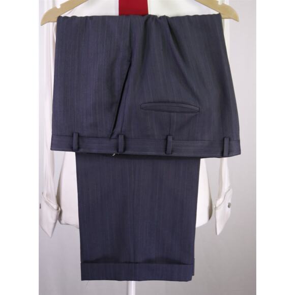 Hickey Freeman Vintage Blue Herringbone Striped 2-Btn Wool Suit 48S - Picture 9 of 9